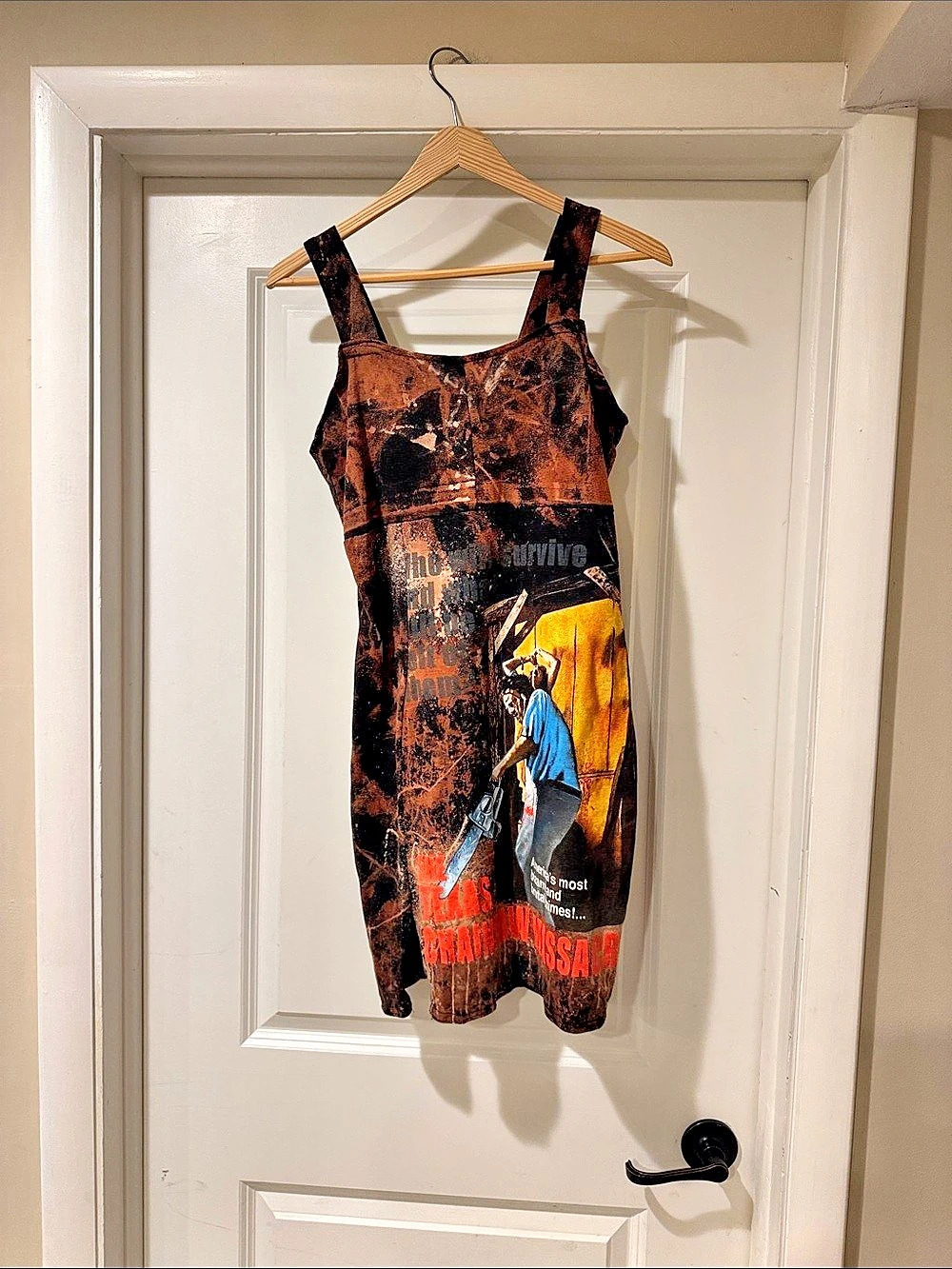 HALLOWEEN Graphic Texas Chainsaw Massacre Midi Dress in Brown & Black Tye Dye Li